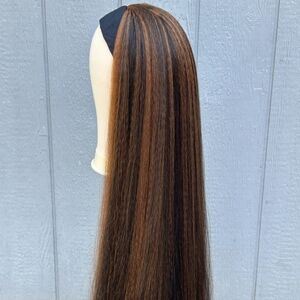 Natural Yaki Straight Headband Wig In Black & Brown 28 Inch (No Offers)